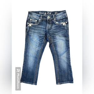 Grace in LA Dark Denim Cropped Jeans With Jewel Detailing- Size 27